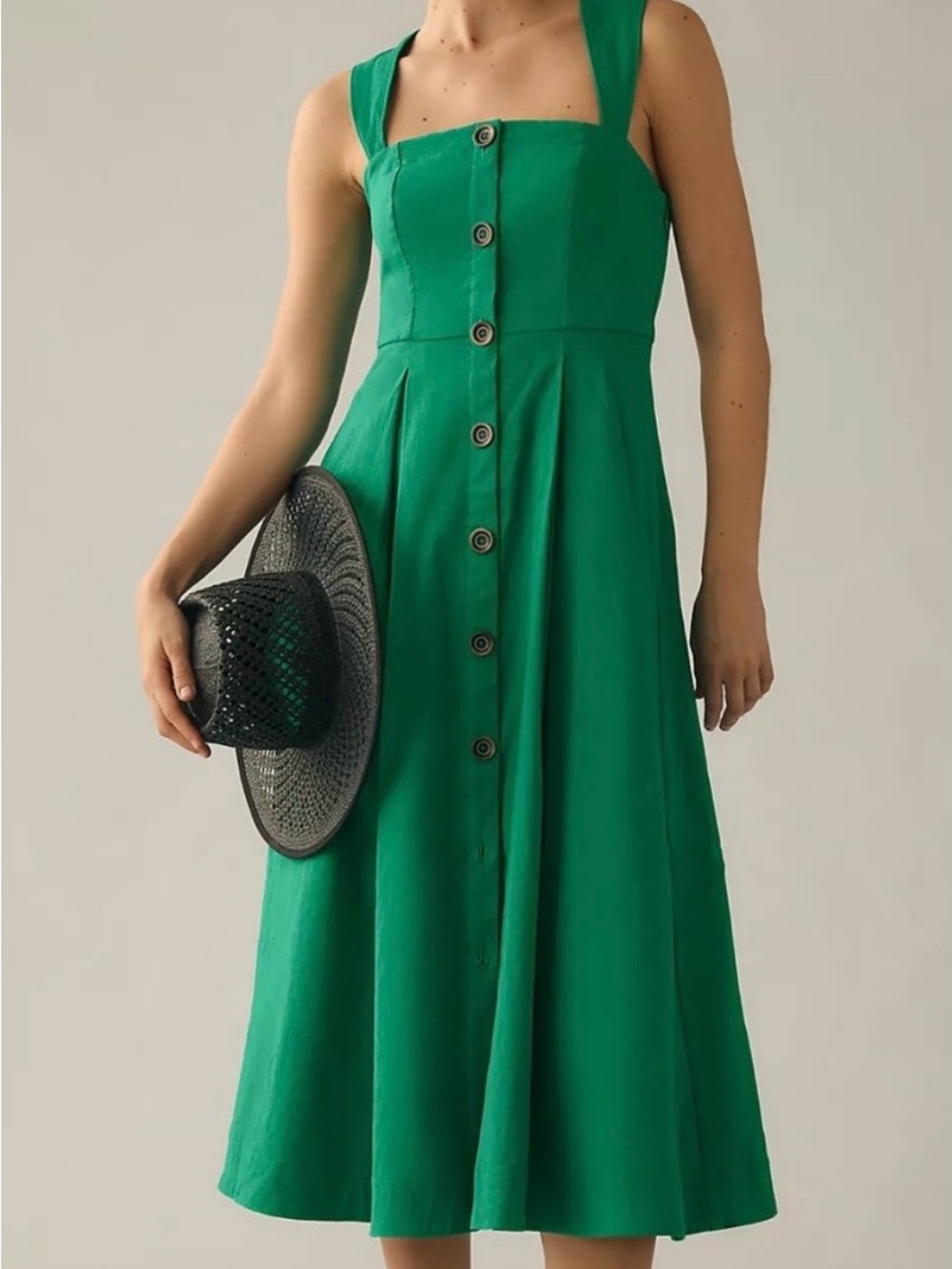 Anthropologie Maeve Square Neck Button Down Midi Dress Green-sz US 6 NWT